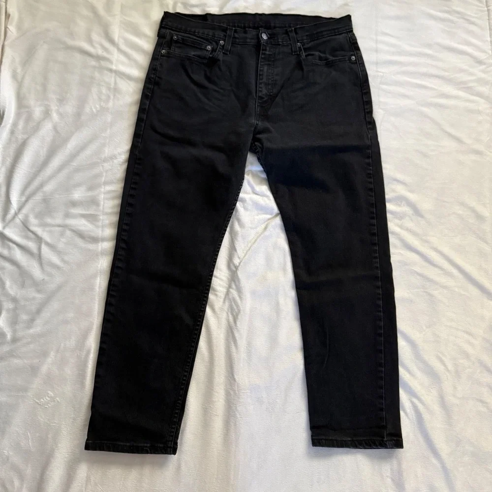 Levis 502 Taper Fit Jeans Mens 36x30 Black Denim Pants 29507-0001